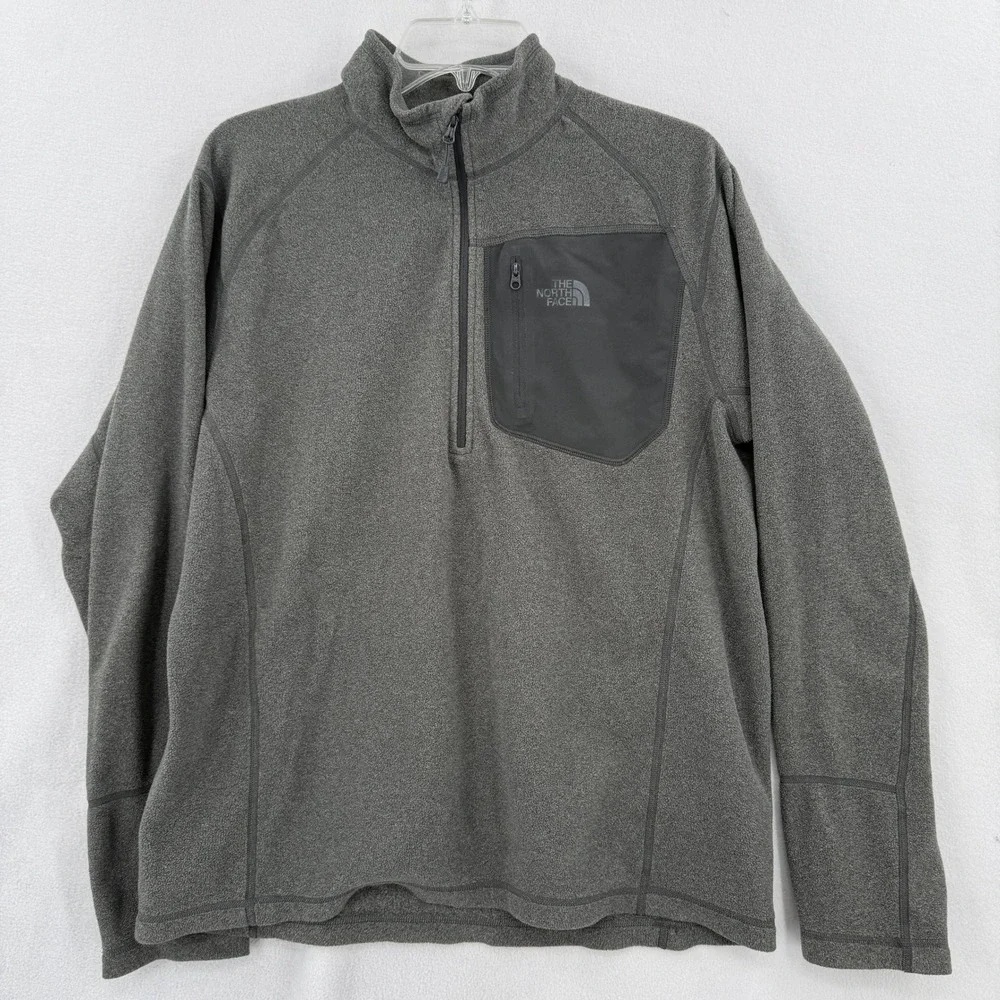 The North Face Fleece Pullover Shirt Mens Medium Gray 1/4 Zip Chest Pocket Top